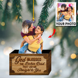 Customized Photo Ornament God Blessed The Broken Road That Led Me Straight To You - Personalized Photo Mica Ornament - Christmas Gift Couple, Wife, Husband, Girlfriend, Boyfriend | Blessed